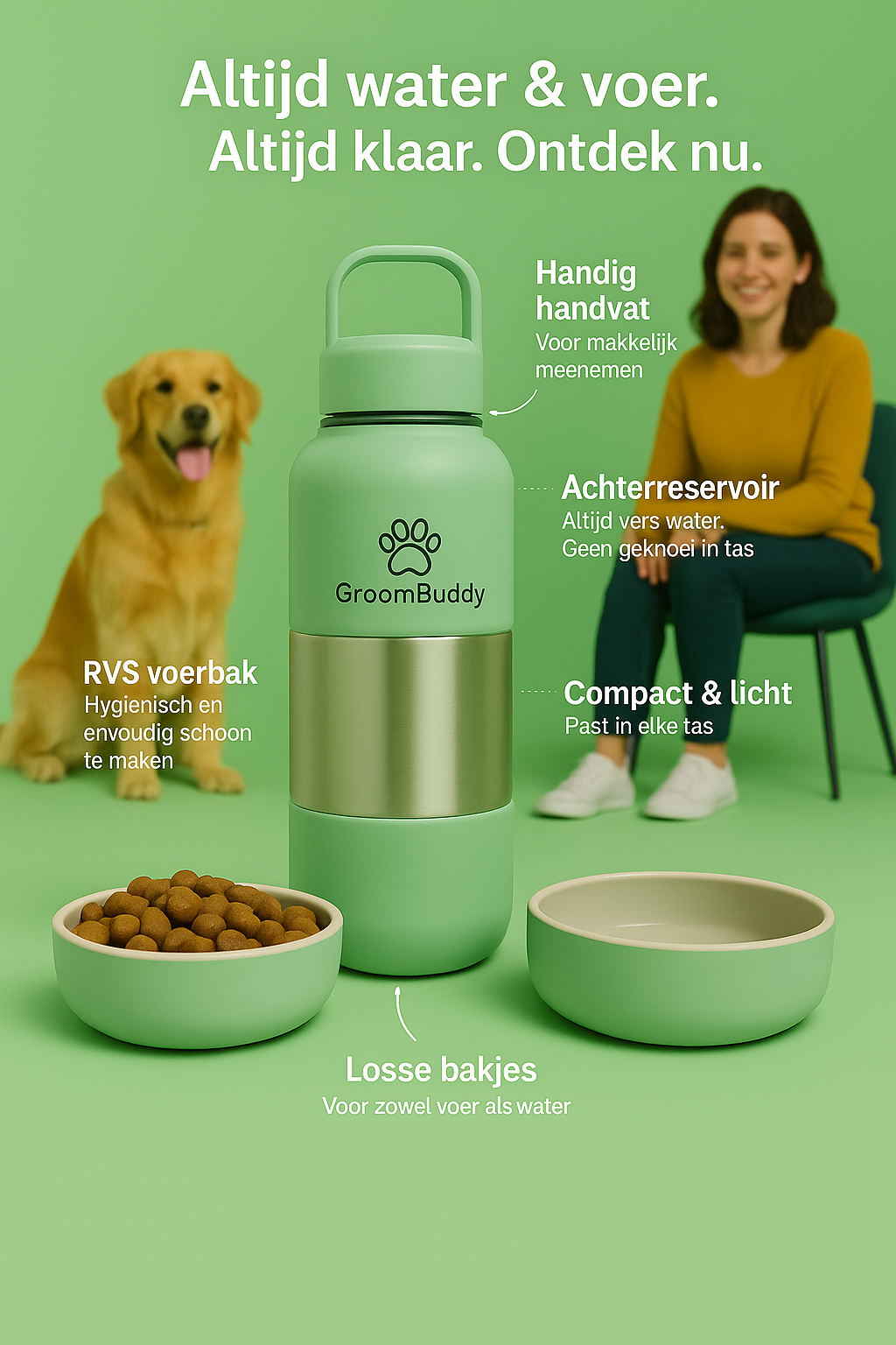 "3-in-1 Draagbare Geïsoleerde Waterfles voor Honden